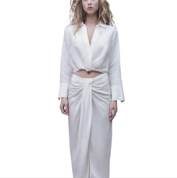 ZARA PLEATED LINEN BLEND BLOUSE WHITE SIZE S 7563/245 - Picture 5 of 14